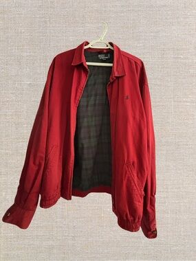 Vintage Polo Ralph Lauren Harrington Jacket Red Plaid Lined XL Made in Canada